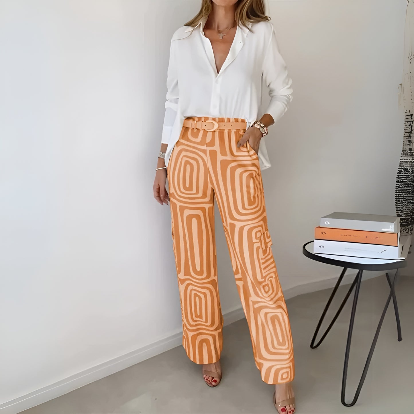 Elise™ | Geometrisch Palazzo Broek &amp; Top Set – Stijlvol en Comfortabel